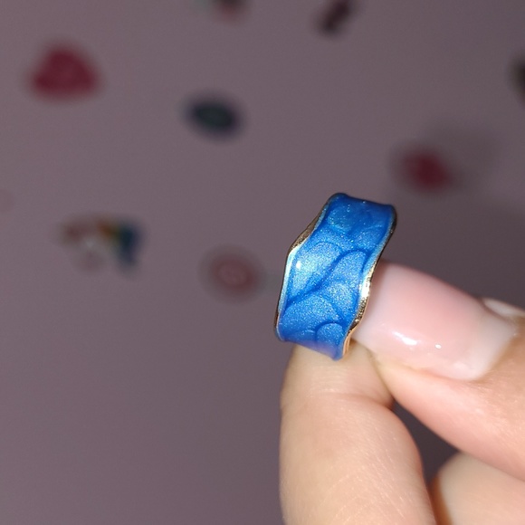 Blue Enamel Gold Boho Ring Resizable Ring - Picture 5 of 5